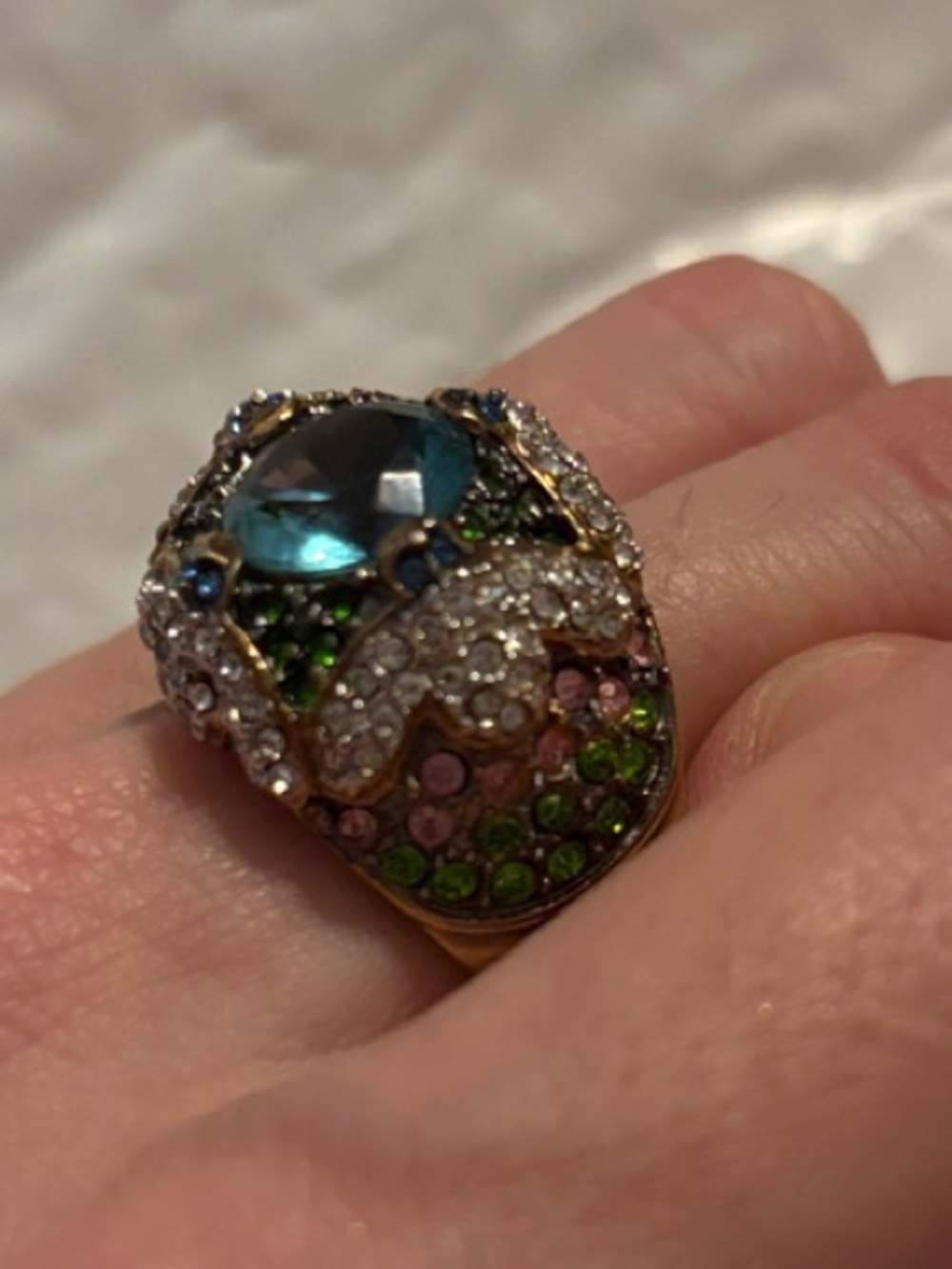 Multicolor Crystal Statement Ring - Women Jewelry Vintage size 8
